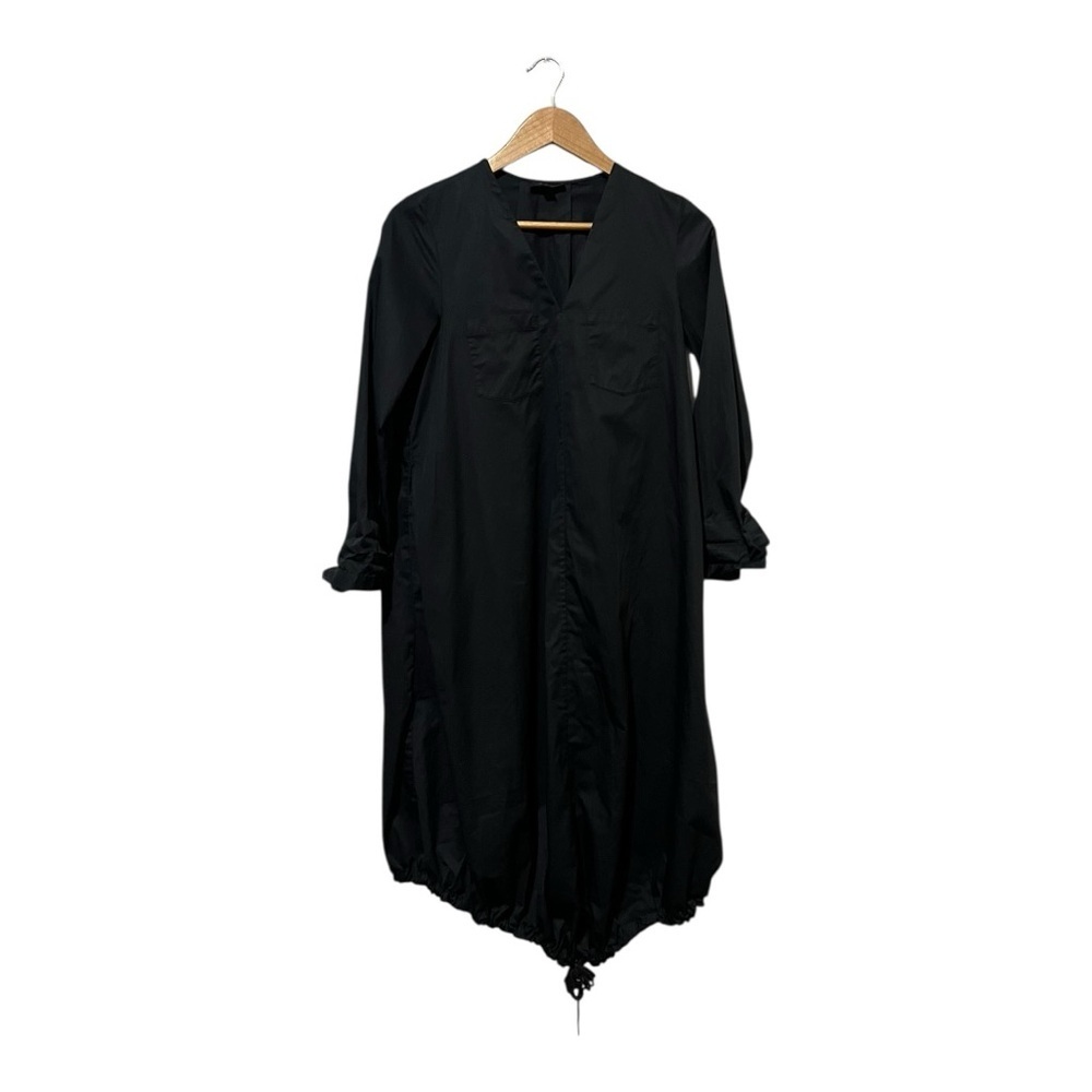 COS Bubble Elastic Hem Black Dress V Neck Long Sleeves Size 2 Minimalist